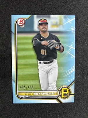 2022 Bowman Paper Nick Gonzales Sky Blue Border Parallel /499 Pittsburgh - Image 1 of 2