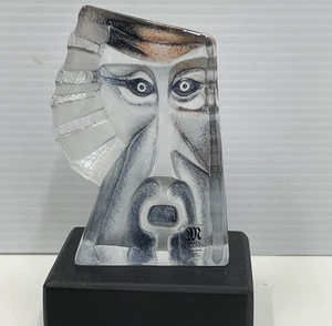 Masqot Mats Jonasson Face Mask Sculpture/Paperweight Signed Shama, With Stand - Picture 1 of 10