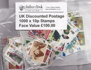 GB Discounted Postage 1000 x 10p valid postage stamps face value £100 - Picture 1 of 1