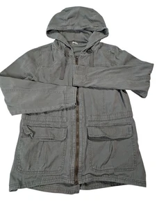 Maurices Womens M Utility Jacket Green Hooded Full Zip Drawstring Waist Pockets - Picture 1 of 4