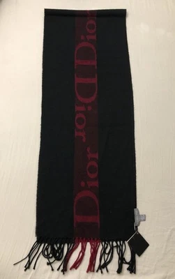 Christian Dior черный и красный DIOR логотип шарф 50% шерсти 50% акрил сделано в Италии - Изображение 1 из 3