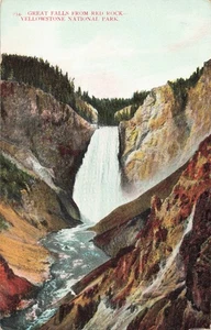 Yellowstone Parco Nazionale Roccia Rossa Grandi Cascate Cartolina d'epoca - Foto 1 di 2