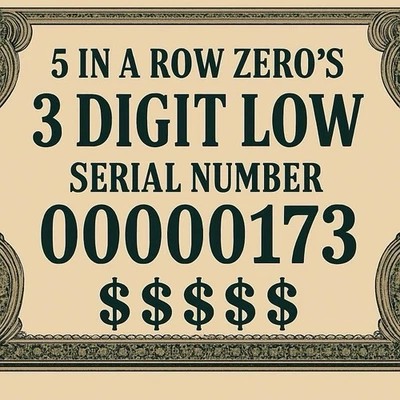 2021 $1 Dollar 💵 Bill  3 DIGIT LOW SERIAL NUMBER B00000173 E Five In A Row ZERO - Image 1 of 4