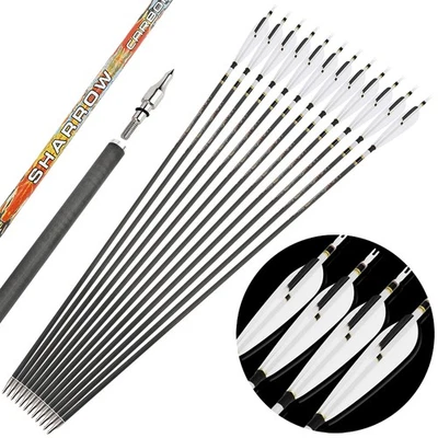 31" Pure Carbon Arrows 5" Feather SP250-600 Archery Compound Recurve Bow Hunting - Image 1 of 4