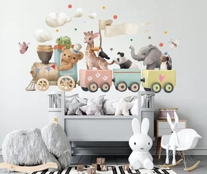 Calcomanías de pared de tren animal: elefante jirafa panda pingüino oso calcomanía para habitación de niños - Imagen 1 de 7