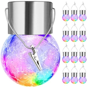 12-Pack Hanging Solar Lights, Decorative Cracked Glass Ball Light, Multicolor... - Picture 1 of 8