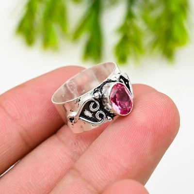 Pink Tourmaline Gemstone 925 Sterling Silver Ring Handmade Jewelry Ring For Gift - Image 1 of 4