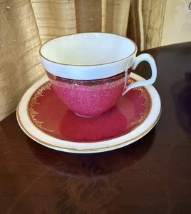 Tasse et soucoupe ESPRESSO café vintage E Brain & Co Foley BONE CHINA ENGLAND ROSE/OR - Photo 1/6