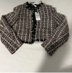 Mango Tweed Jacket Small Black Gold White Cute Fashion - Picture 1 of 4