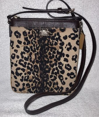 Coach Leopard Print Slim North South Crossbody Swing Pack Handbag Purse - Image 1 of 4