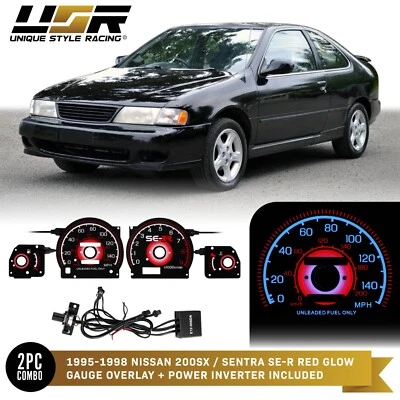 RED Glow Gauge Black Overlay For 95-99 Nissan Sentra SER SE-R / 200SX 150MPH Foto 1 de 4