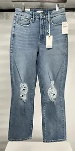 Good American, Women's Distressed Good Boy Curvy Jeans, Blue, Size 2, NWT - Picture 1 of 8