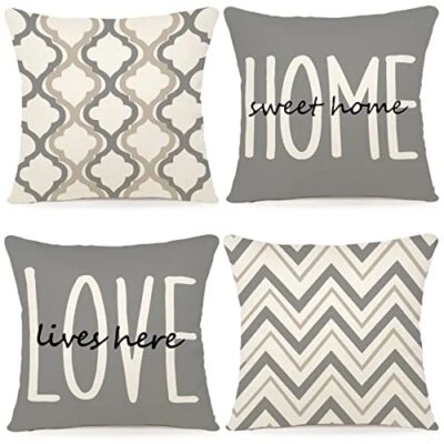  Farmhouse Throw Pillow Covers 18x18 Set of 4 18" x 18" (Pack of 4) Light Gray - Image 1 of 4