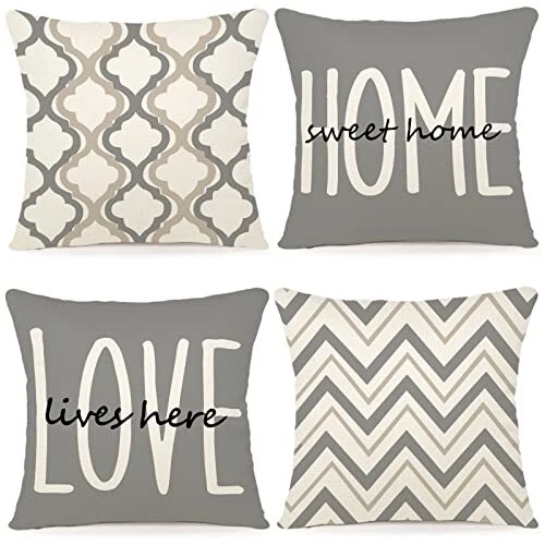  Farmhouse Throw Pillow Covers 18x18 Set of 4 18" x 18" (Pack of 4) Light Gray - Image 1 of 4