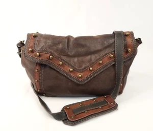 Ava Rose Brown Leather Crossbody Bag Double Sided 2 Sections Stud Accents - Picture 1 of 12