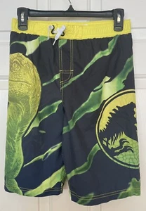 Jurassic World Boys Green Swim Trunk Shorts Dinosaur Park Trex Blue Sz L EUC - Picture 1 of 3
