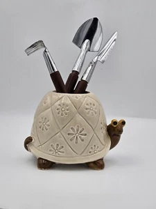 Vintage Cute 4" Ceramic Turtle Gardening Tool Holder & Tools Japan - Picture 1 of 17