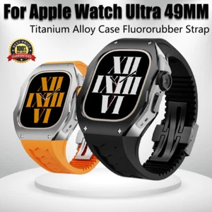 Titanium Metal Case Fluororubber Strap For Apple Watch Ultra 49MM Watch Band - Picture 1 of 28