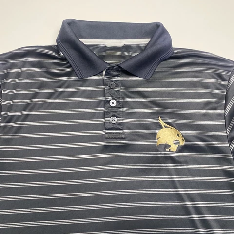 Texas State University Bobcats Polo Shirt Mens L Large Gray Stripped Russell Cover