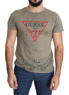 GUESS T-shirt Brown Cotton Stretch Logo Print Men Casual Perforated s. L $60 - Image 1 of 4