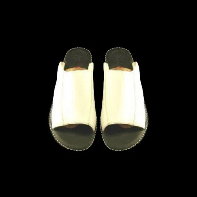 New SIMPLE Women White Leather Casual Slide Sandal Flat Open Toe Shoe Sz 10 M  - Image 1 of 3