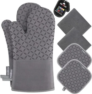 Oven Mitts and Pot Holders 6pcs Set, Kitchen Oven Glove High Heat Resistant - Picture 1 of 4