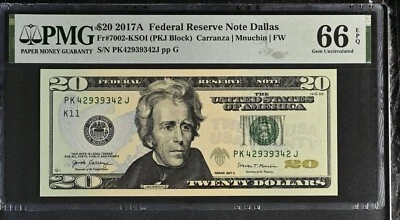 2017A  $20 DALLAS Fancy RADAR # ***PK42939342J*** Note PMG 66 EPQ - Image 1 of 2