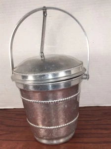 Vintage Hammered Aluminum Ice Bucket Attached Flip Up Hinged Lid Gailstyn USA - Picture 1 of 8