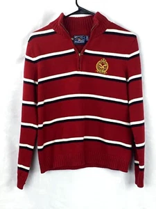 American Living Womens Red Pullover Sweater Cotton 1/4 Zip Long Sleeve Stripe L - Picture 1 of 7