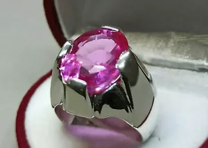 20 Carat Oval Cut Pink Topaz Mens Ring Sterling Silver 925 Handmade Topaz Ring - Picture 1 of 12