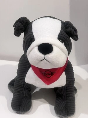 MINI Cooper Bulldog Mascote Bicho de Pelúcia Cinza Branco Vermelho Bandana 11"" - Imagem 1 de 4