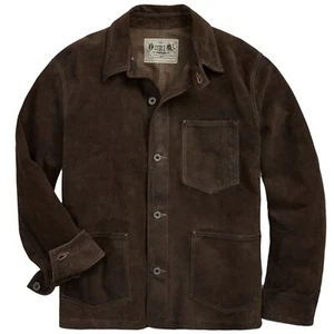 RRL Ralph Lauren Jacket Suede Leather Barn Coat Waxed Dark Brown Men's Medium - Picture 1 of 4