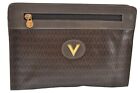 Authentic Mario Valentino V Logo Clutch Hand Bag Pvc Leather Brown K8305