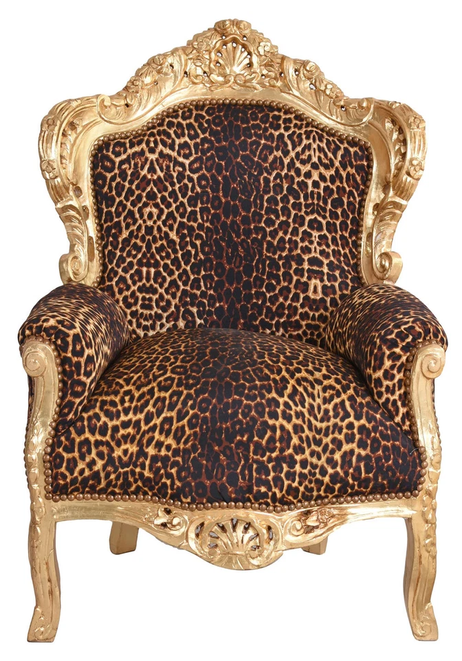 Fauteuil Baroque Trône Royal En Leopard Fauteuil De Luxe Avec Accoudoirs - Photo 1/4