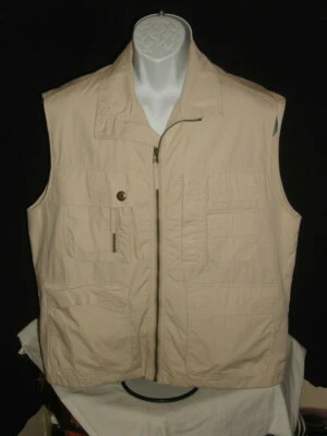 Le Frog Sport Vtg. Khaki 8 Pocket Cotton/Poly Mesh Lined Waist/Hip Draw Vest S - Image 1 of 4