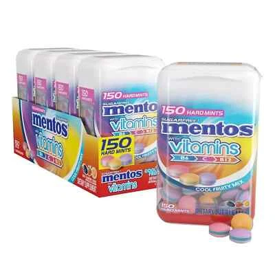 Mentos Vitamin Sugarfree Hard Mints 150pc Cool Fruity Mix Pack of 4 Bottles - Image 1 of 2