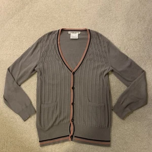 Cárdigan tejido suéter Katharine Hamnett London gris rosa con botones para hombre talla L - Imagen 1 de 10