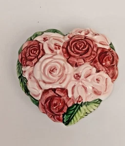 Vintage 4" Heart Trinket Box with Pink Rose Design by The Holdon Group, 1988 - Picture 1 of 8