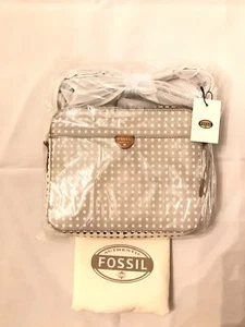 NWT Fossil Sydney Grey White Polka Dot Crossbody Coated Canvas Shoulder Bag - Picture 1 of 2
