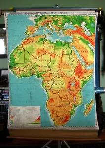 VINTAGE DENOYER-GEPPERT CO. PULL DOWN SCHOOL MAP OF AFRICA - Picture 1 of 6