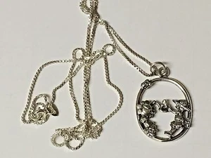 STERLING NECKLACE WITH GIRL WATERING FLOWER - Picture 1 of 4