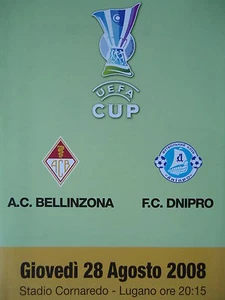 Programme Coupe UEFA 2008/09 AC Bellinzone - Dnipro Dnipropetrovsk à Lugano - Photo 1/1