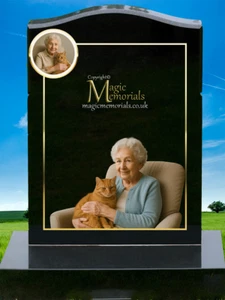 Lápida conmemorativa de granito amante de los gatos, fotos y letras personalizadas de alta resolución - Imagen 1 de 24