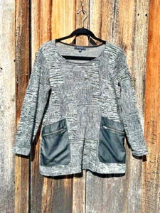 Women's Bleu Retro Vintage pullover Sweater pleather patch zip pocket blk/gray M - Picture 1 of 7