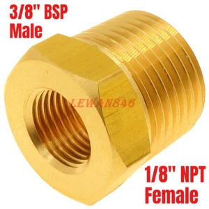 Adaptador roscado reductor de tubería NPT macho a 1/8" hembra BSP de latón de 3/8" - Imagen 1 de 6
