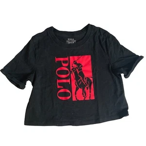 Polo Ralph Lauren Girls kids Black Big Pony Crop Top Short Sleeve T Shirt M 8-10 - Picture 1 of 4