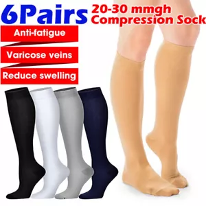 6 Pair Diabetic Supportive Compression Socks for Women Men 20-30 mmHg Stockings - Picture 1 of 20