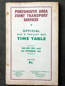 Portsmouth Area Joint Transport Official Bus & Trolley Bus 1961 Timetable Map - Picture 1 of 4
