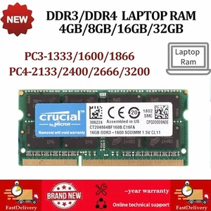 Crucial DDR3/DDR4 Laptop 4GB 8GB 16GB 1333 1600 2400 3200 SODIMM Memory RAM Lot - Picture 1 of 17