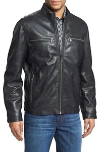 Elegance Mens Christmas Leather Jacket Motorcycle Biker Lambskin Punk JacketMJ81 - Picture 1 of 4